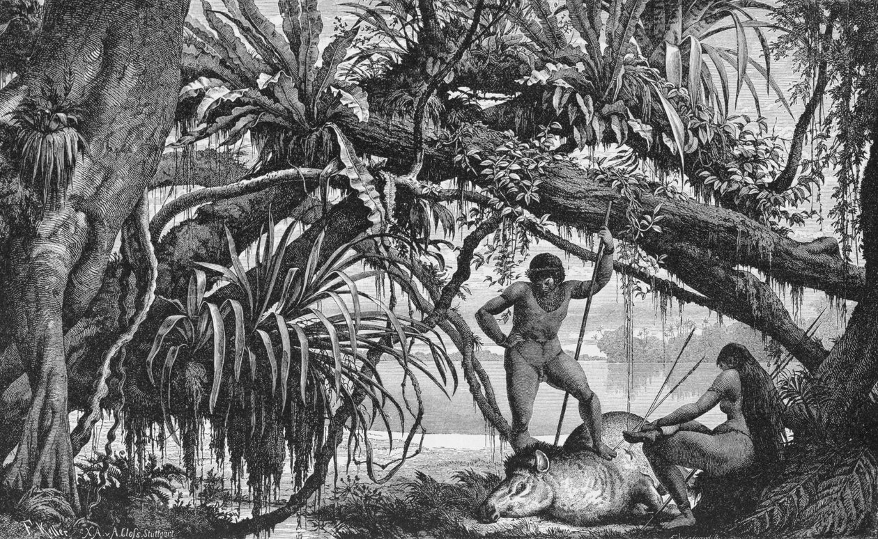 Indios Caripuna con tapir, de 