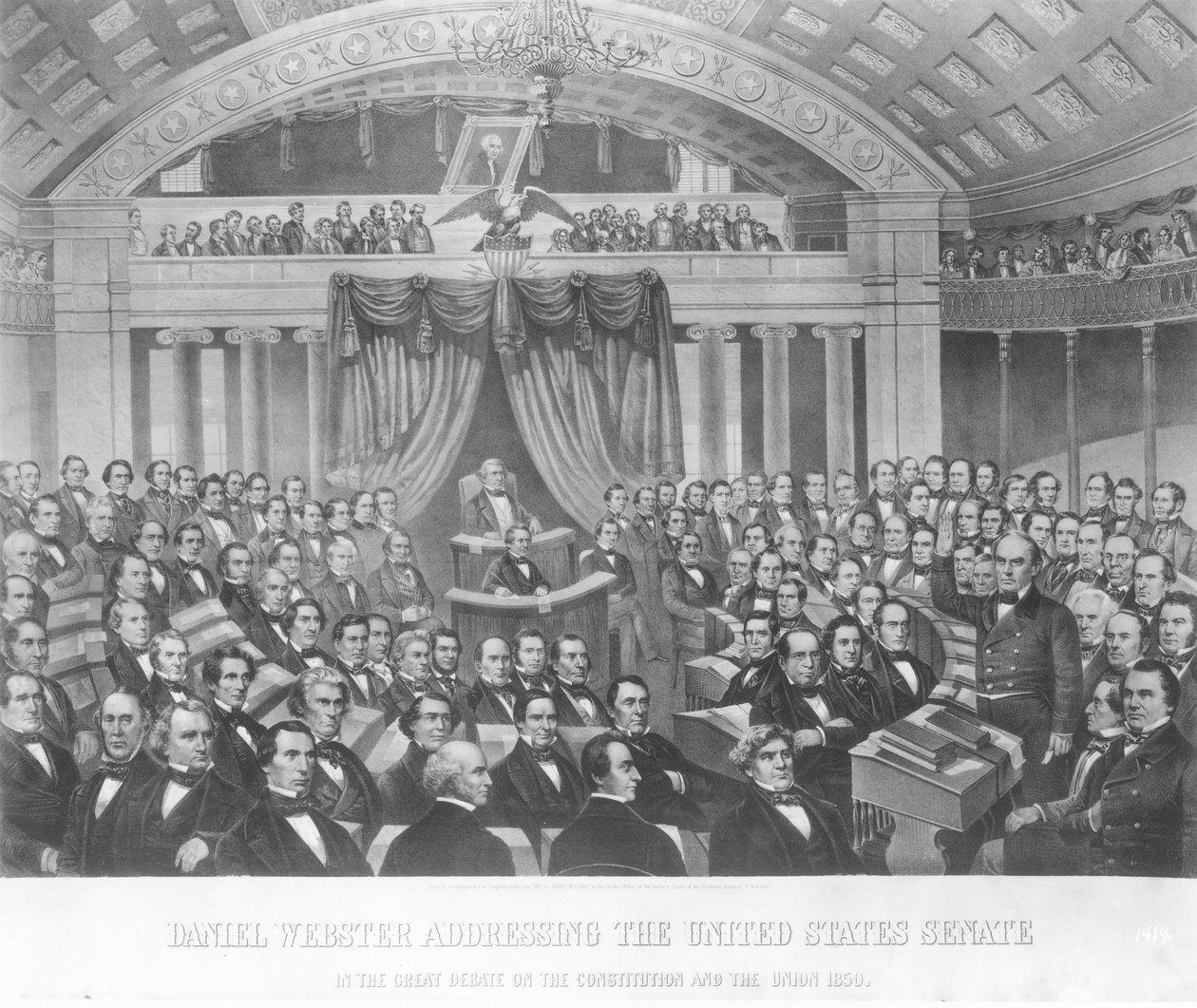 Daniel Webster dirigiéndose al Senado de los Estados Unidos, en el Gran Debate sobre la Constitución y la Unión en 1850 de American School