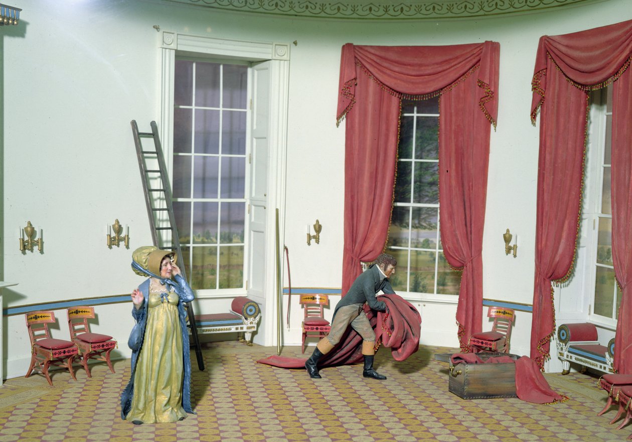 Dolley Madison retira pinturas de la Casa Blanca, 1814 de American School