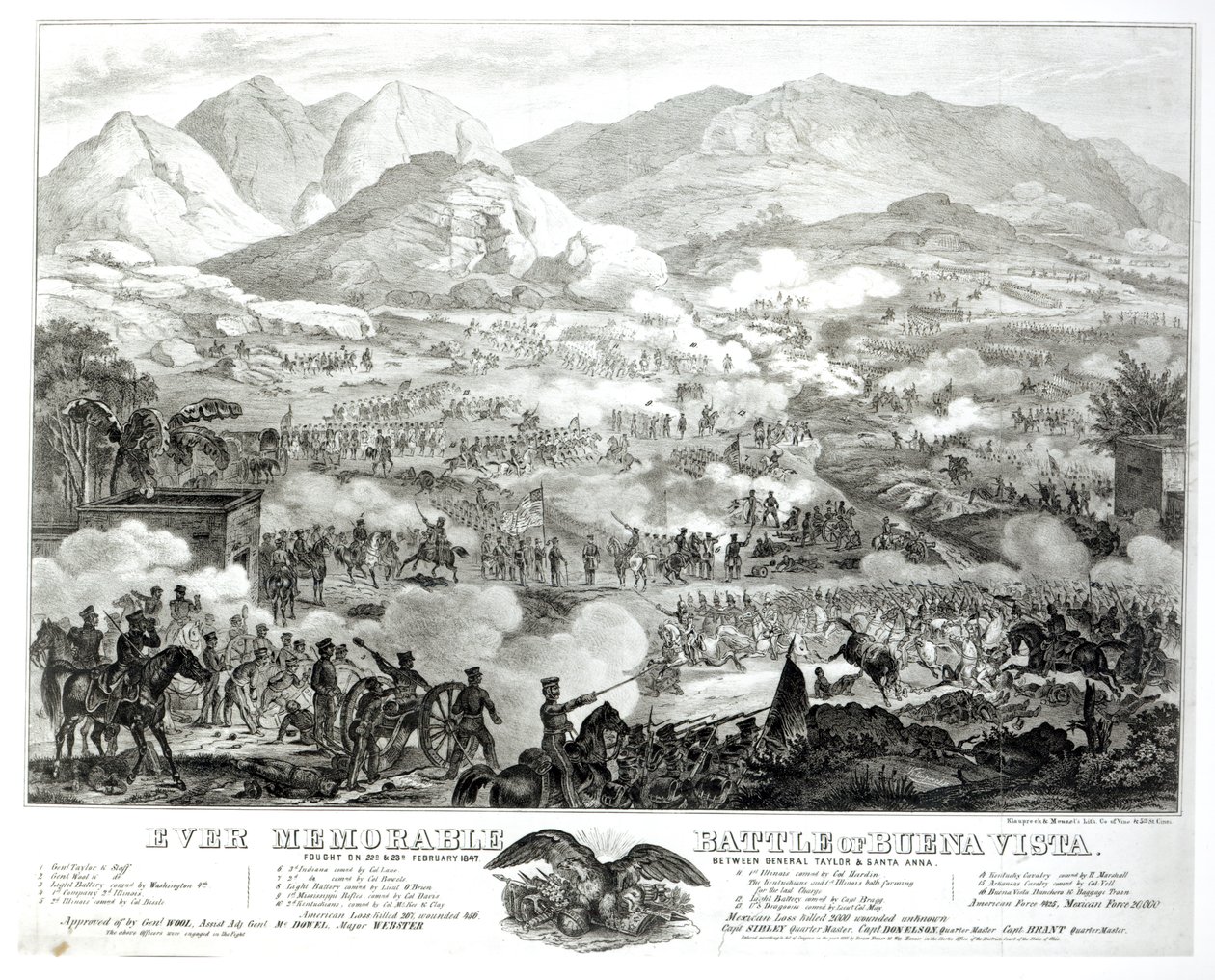 La siempre memorable batalla de Buena Vista, librada el 22 y 23 de febrero de 1847, entre el General Taylor y Santa Anna de American School