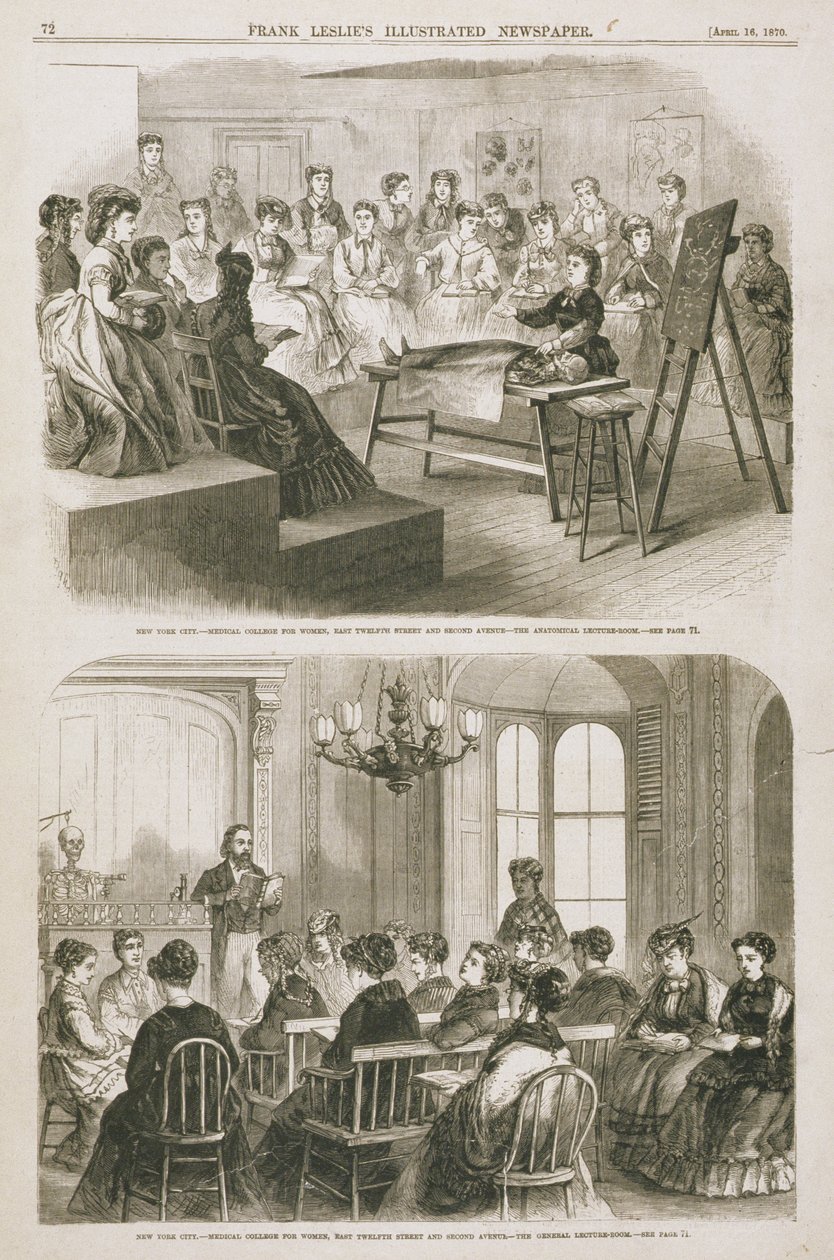 Estudiantes de medicina femeninas asistiendo a una conferencia, 1870 de American School