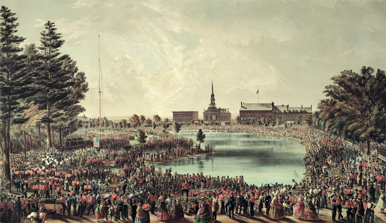 Competencia de bomberos, Merrimack Square, Manchester, New Hampshire, 1859 de American School