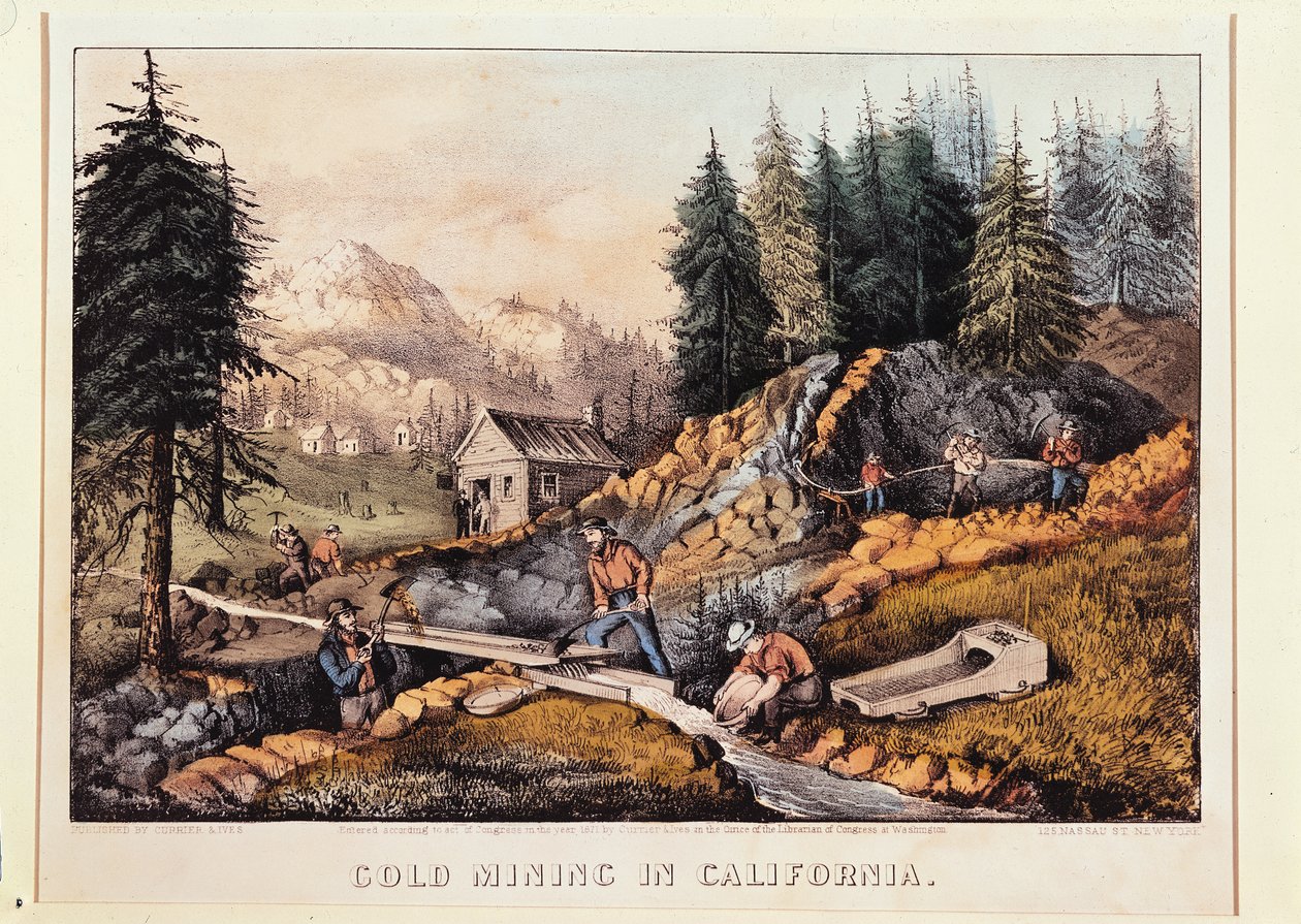 Minería de oro en California, publicada por Currier e Ives, 1871 de American School