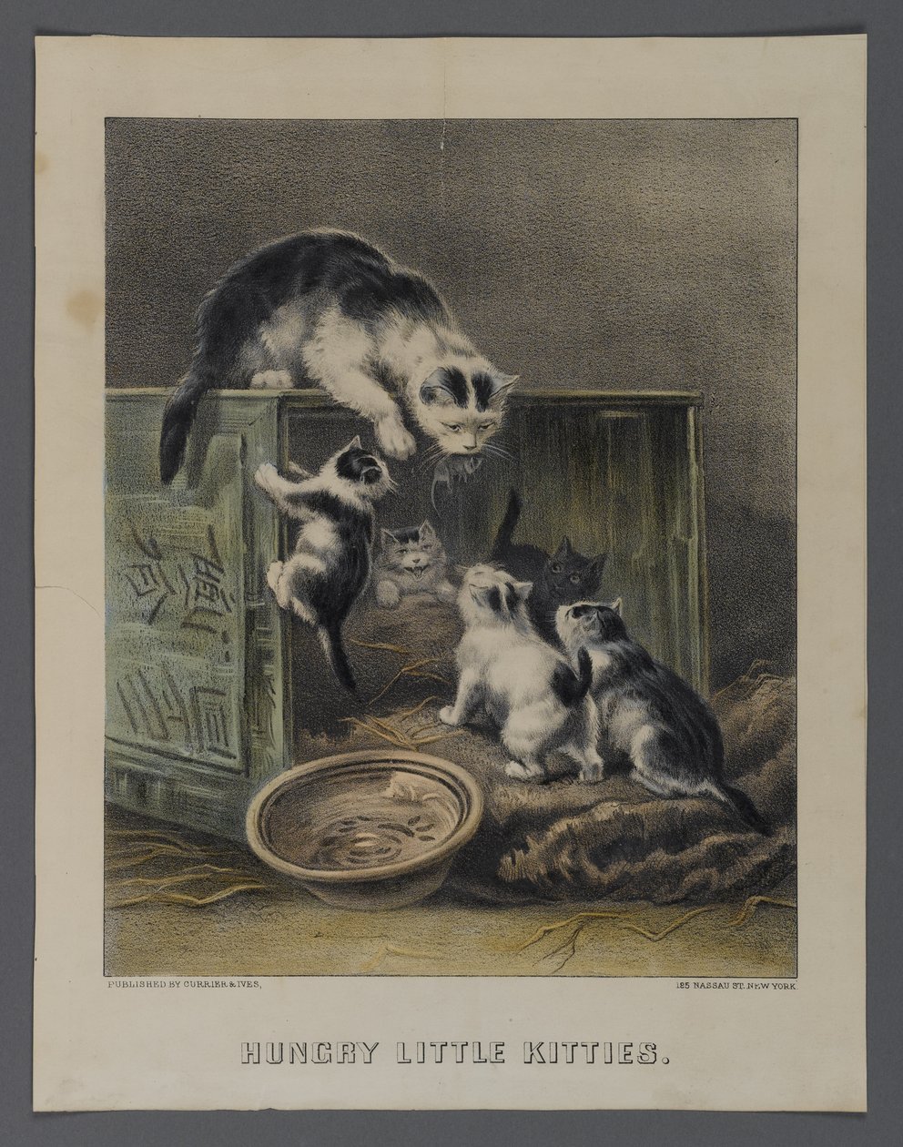 Gatitos hambrientos, publicado por Currier & Ives, Nueva York de American School