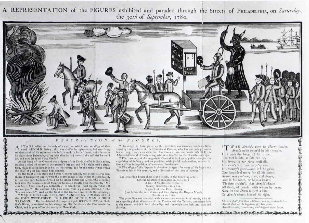 Representación de las figuras exhibidas y desfiladas por las calles de Filadelfia el sábado 30 de septiembre de 1780 de American School