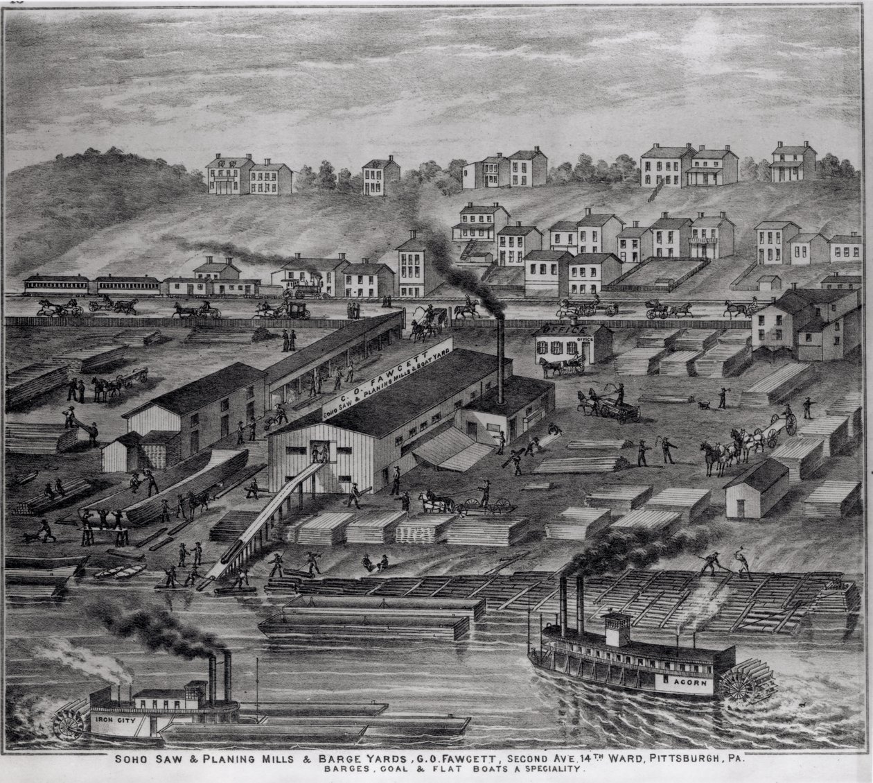 Serrería y astilleros de Soho, G.O. Fawcett, Segunda Avenida, 14º Distrito, Pittsburgh, PA, de 
