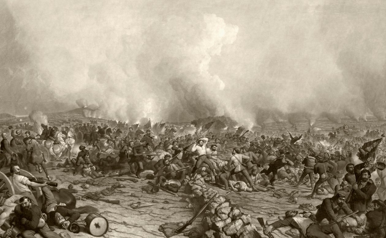 La Batalla de Gettysburg, después de una impresión del siglo XIX grabada por John Sartain de American School