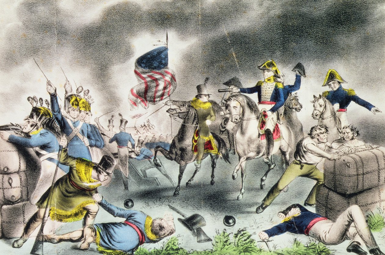 La batalla de Nueva Orleans, 8 de enero de 1814 (sic) publicada por Nathaniel Currier de American School