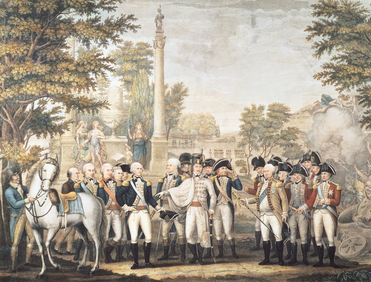 La rendición británica al General Washington después de su derrota en Yorktown, Virginia, octubre de 1781 de American School