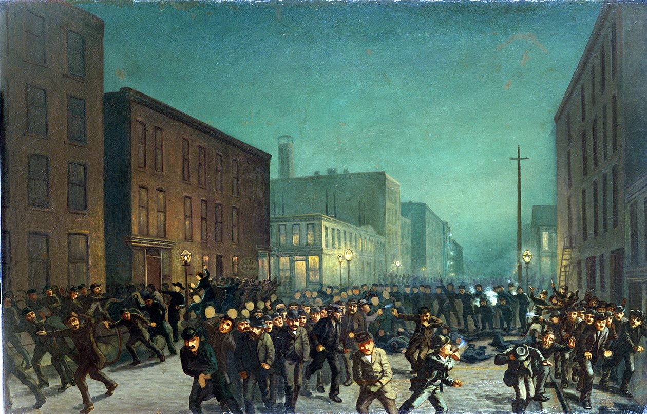 Los Disturbios de Haymarket, Chicago 1 de mayo de 1866, c.1886 de American School