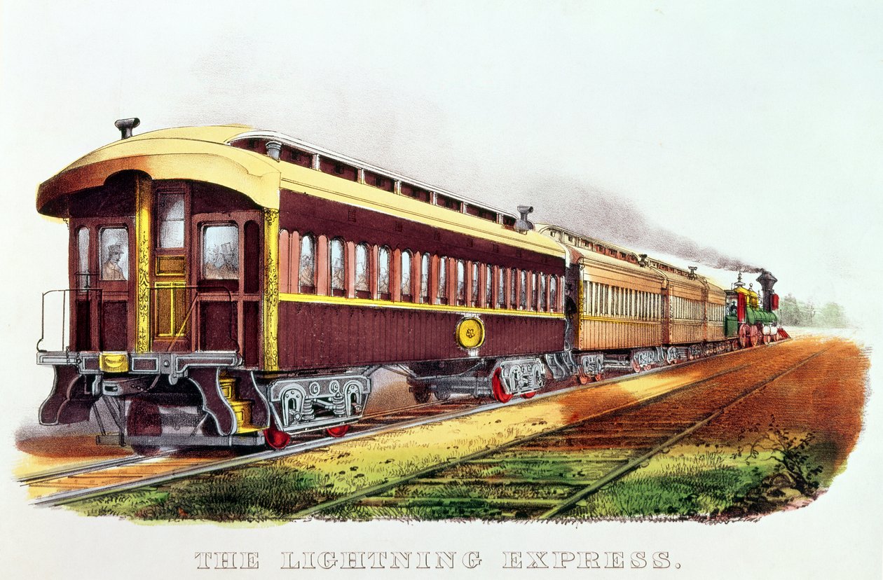 El Expreso Relámpago publicado por Nathaniel Currier (1813-88) y James Merritt Ives (1824-95) de American School