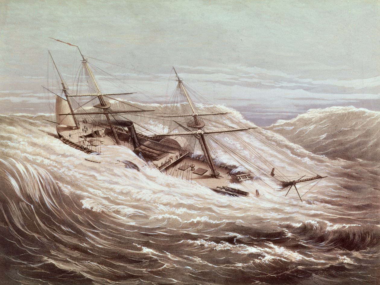La Fragata de Vapor Mississippi en un Tifón, grabado por Currier y Ives, 1854 de American School