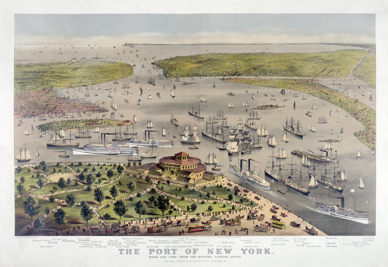 El puerto de Nueva York: Vista aérea desde Battery, mirando al sur de American School