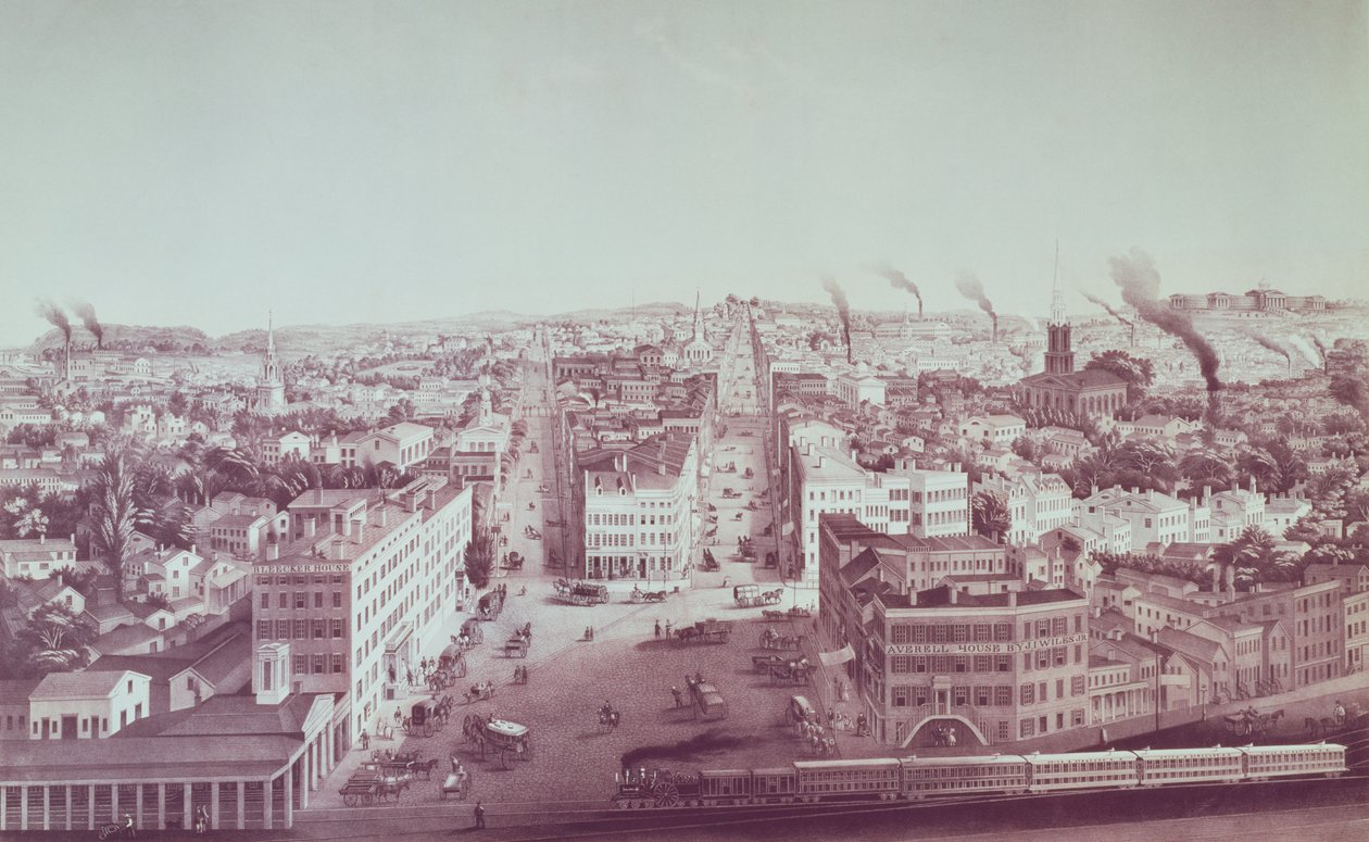 Vista de la ciudad de Utica, Estado de Nueva York, grabado por D.W. Moody, pub. por F. Michelin, c.1850 de American School
