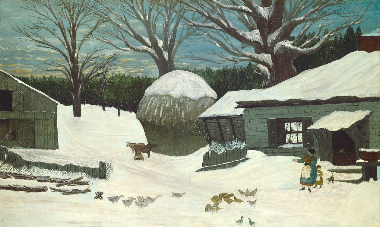 Granja de Nueva Inglaterra en invierno de American 19th Century