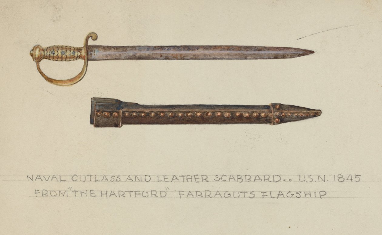 Sable y vaina de cuero de American 20th Century