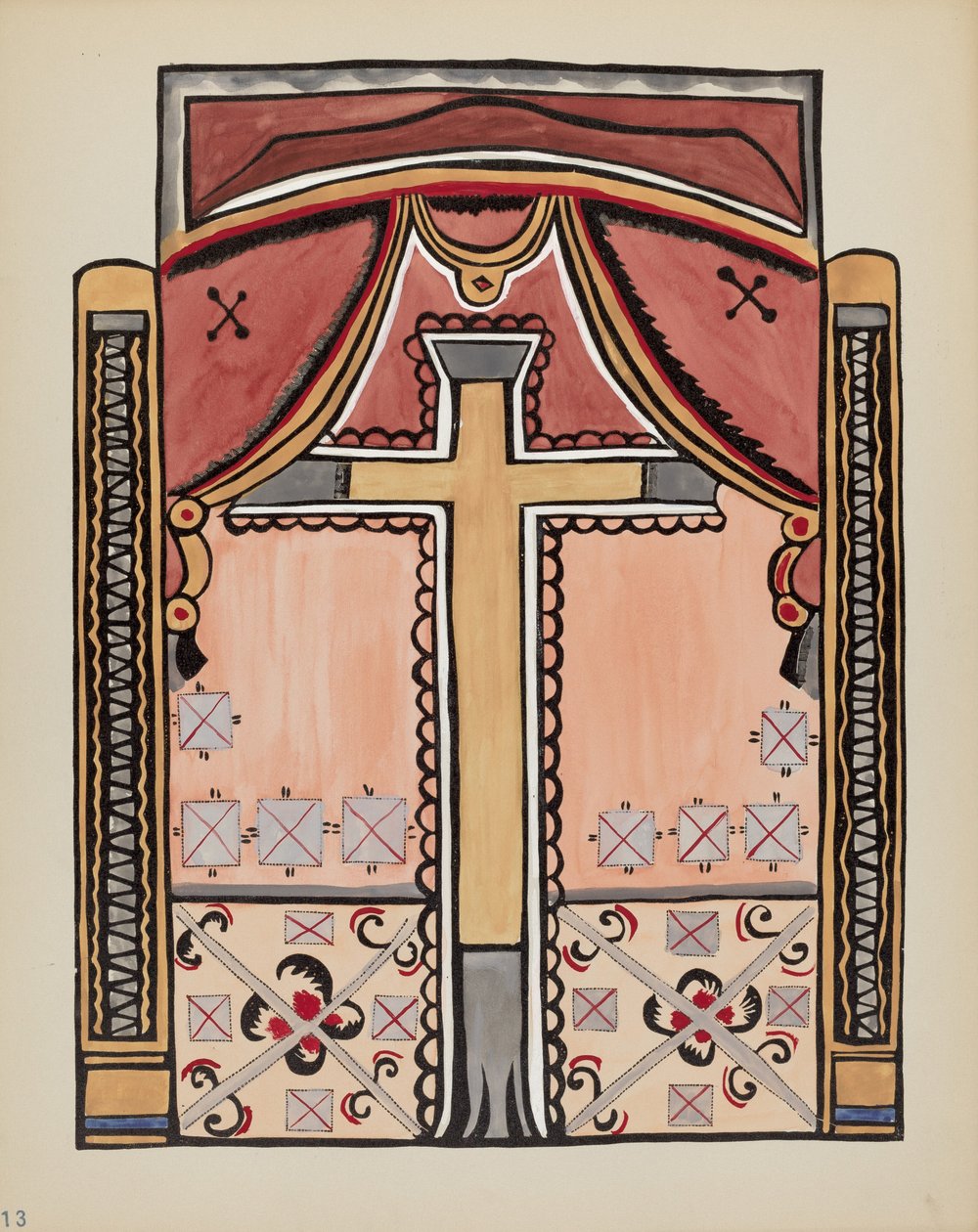 Placa 13: Diseño con Cruz, Chimayo: Del Portafolio "Diseños Coloniales Españoles de Nuevo México" de American 20th Century