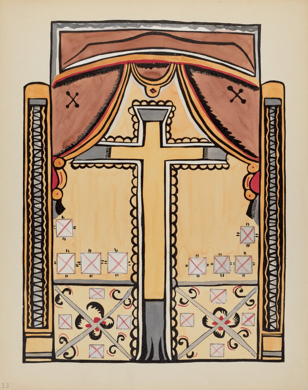 Placa 13: Diseño con cruz: Del portafolio "Diseños coloniales españoles de Nuevo México" de American 20th Century