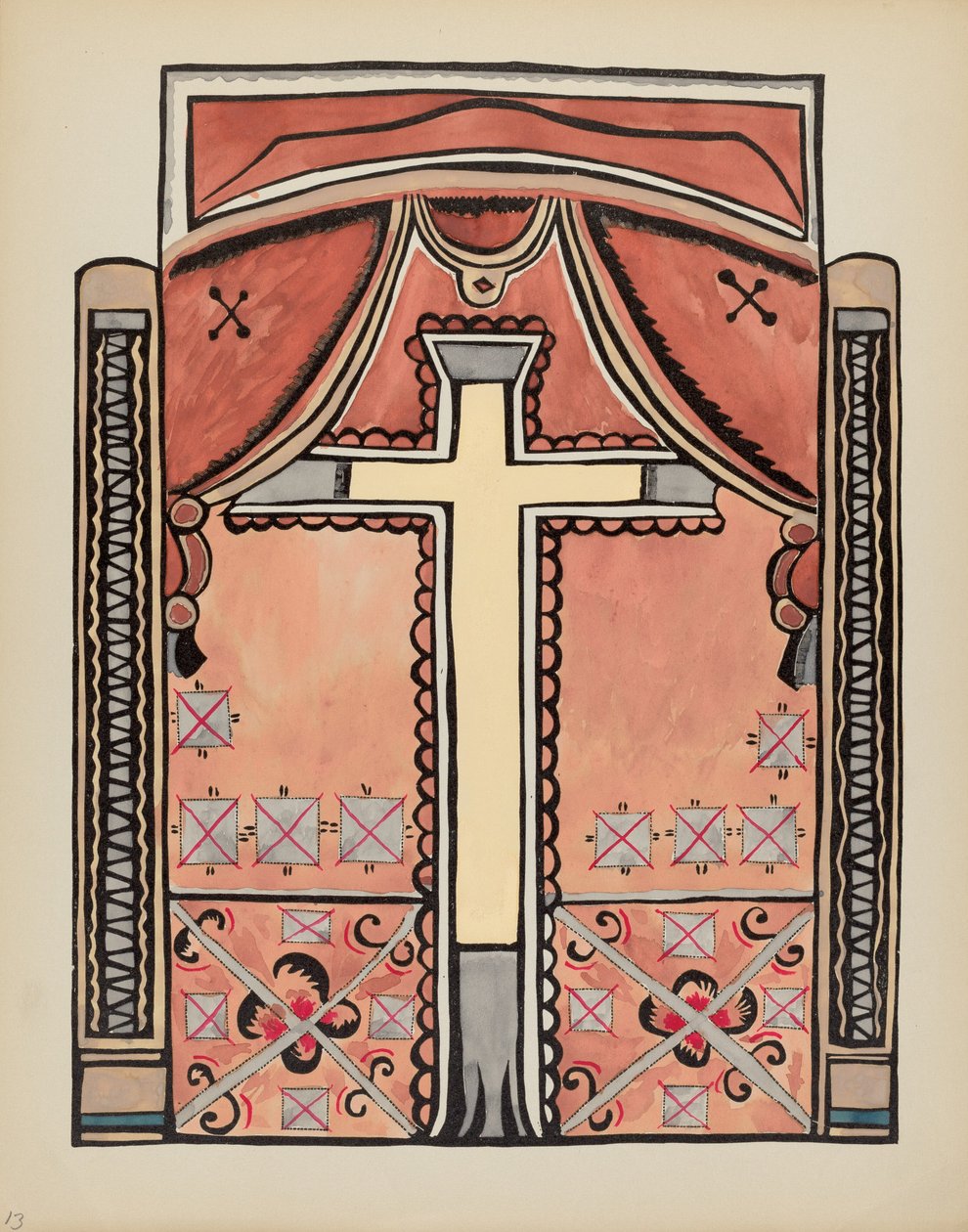 Lámina 13: Diseño con cruz: Del portafolio "Diseños coloniales españoles de Nuevo México" de American 20th Century
