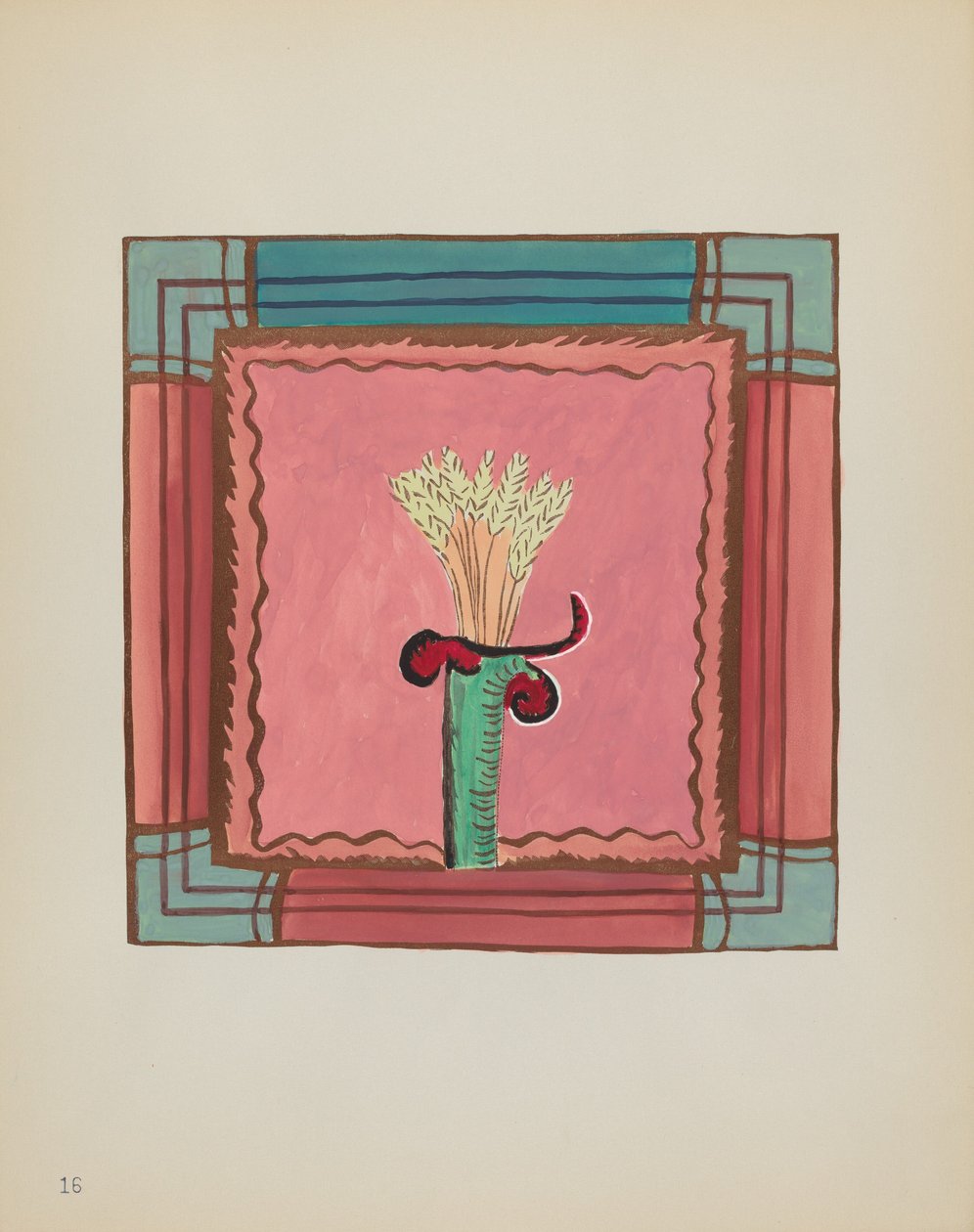 Placa 16: Manojo de Trigo, Panel del Altar: De la Cartera "Diseños Coloniales Españoles de Nuevo México" de American 20th Century