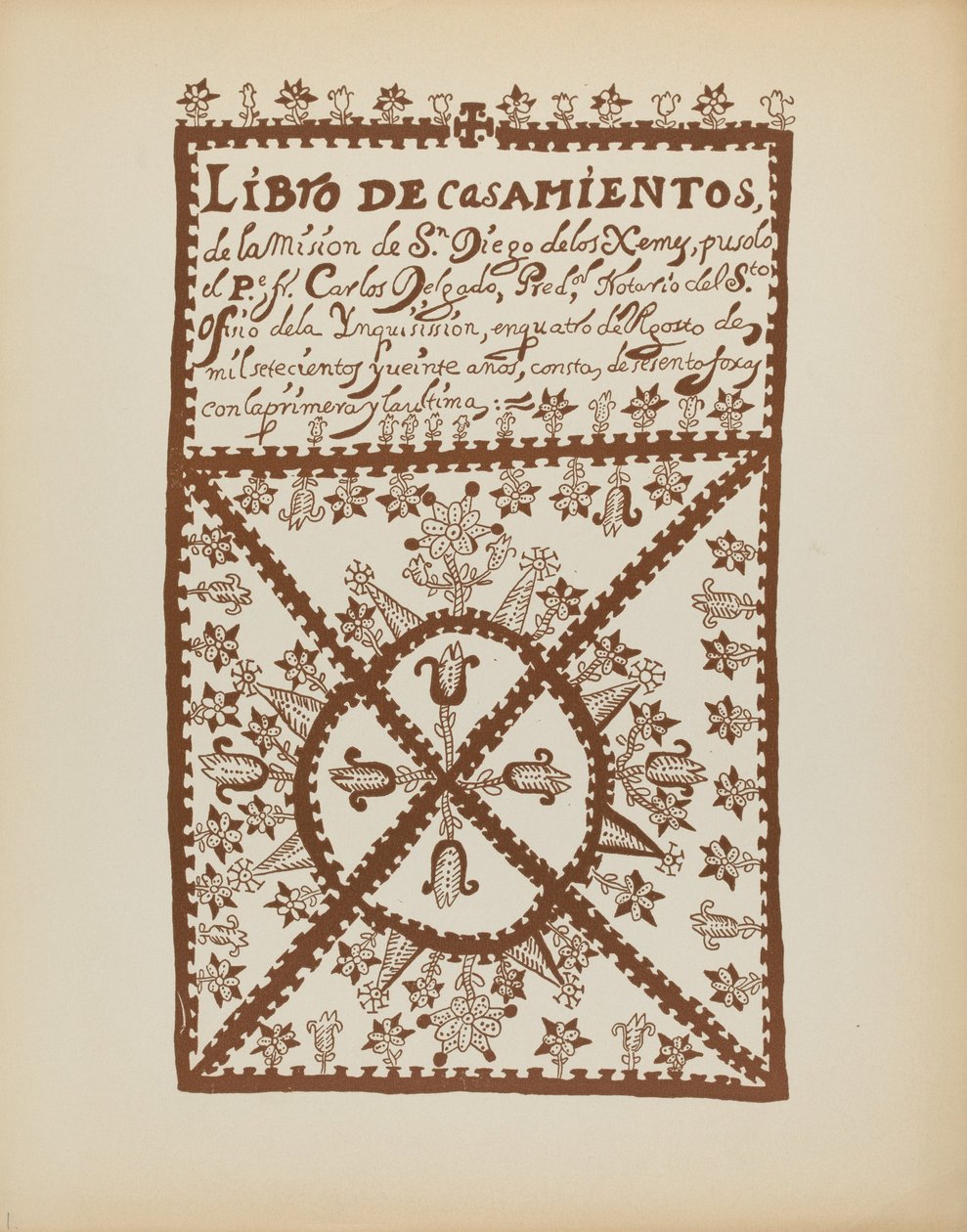 Placa 1: Libro de Matrimonios de Jemez: De la Cartera "Diseños Coloniales Españoles de Nuevo México" de American 20th Century