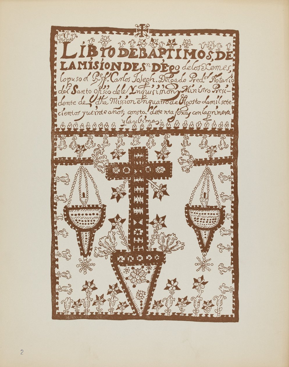 Plato 2: Libro de Bautismos de Jemez: Del Portafolio "Diseños Coloniales Españoles de Nuevo México" de American 20th Century