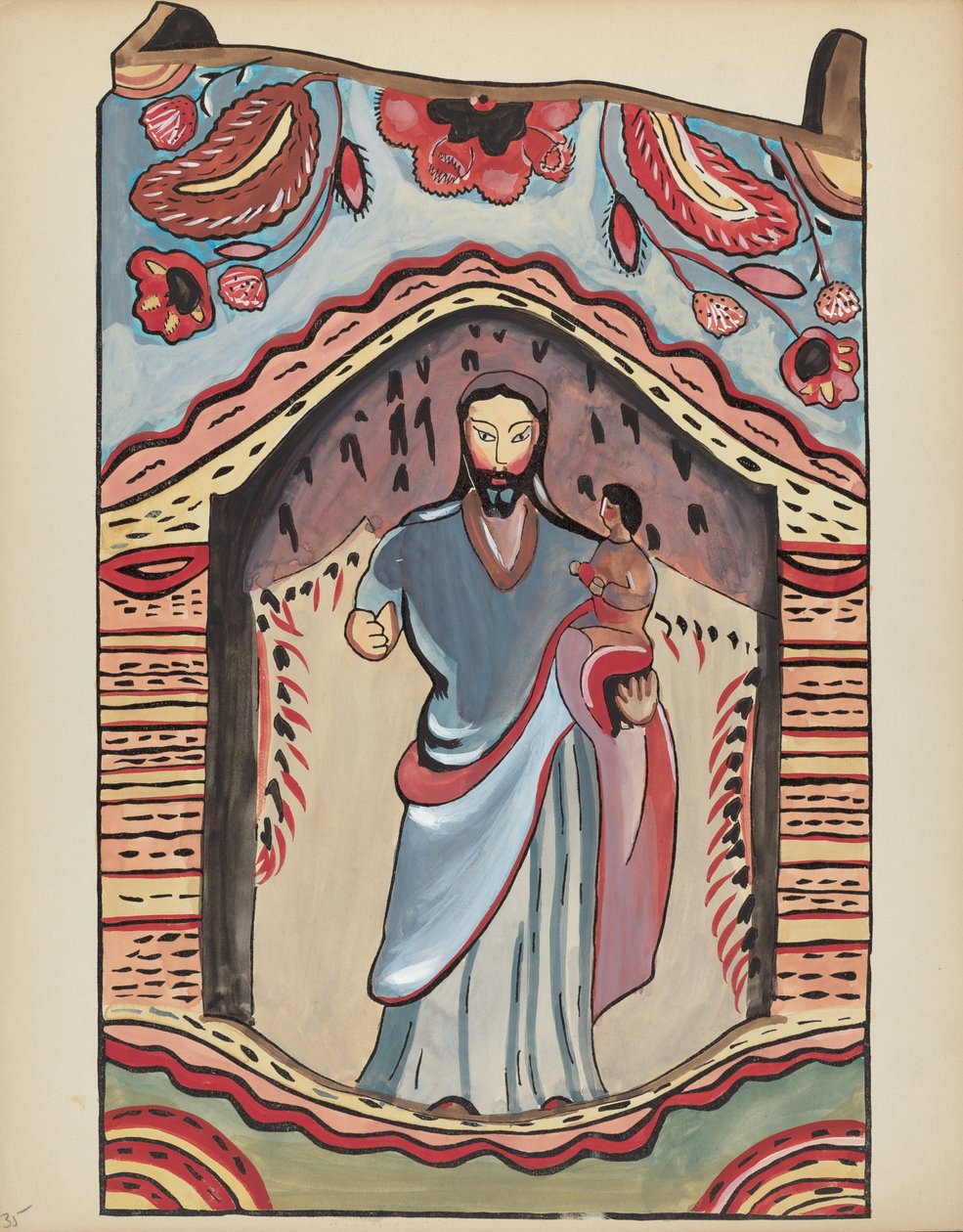 Placa 35: San José en nicho de madera: Del portafolio "Diseños coloniales españoles de Nuevo México" de American 20th Century