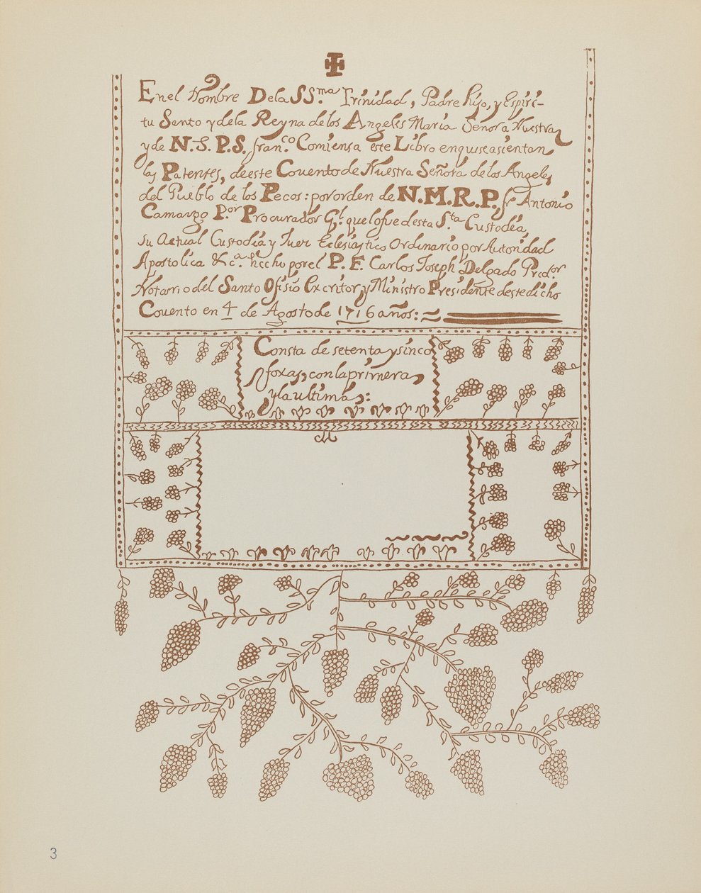Placa 3: Libro de Visitaciones de Pecos: Del Portafolio "Diseños Coloniales Españoles de Nuevo México" de American 20th Century