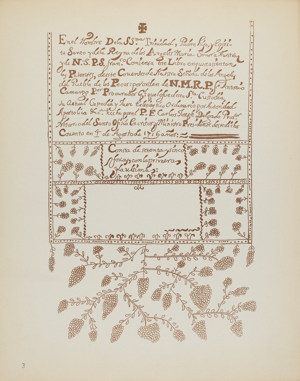 Placa 3: Libro de Visitaciones de Pecos: Del Portafolio "Diseños Coloniales Españoles de Nuevo México" de American 20th Century