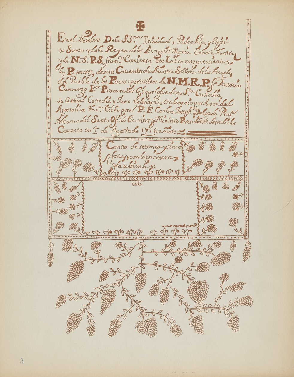 Lámina 3: Libro de visitas de Pecos: Del portafolio "Diseños coloniales españoles de Nuevo México" de American 20th Century
