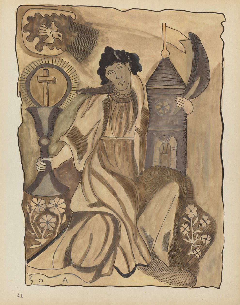 Placa 41: Santa Bárbara: Del portafolio "Diseños coloniales españoles de Nuevo México" de American 20th Century