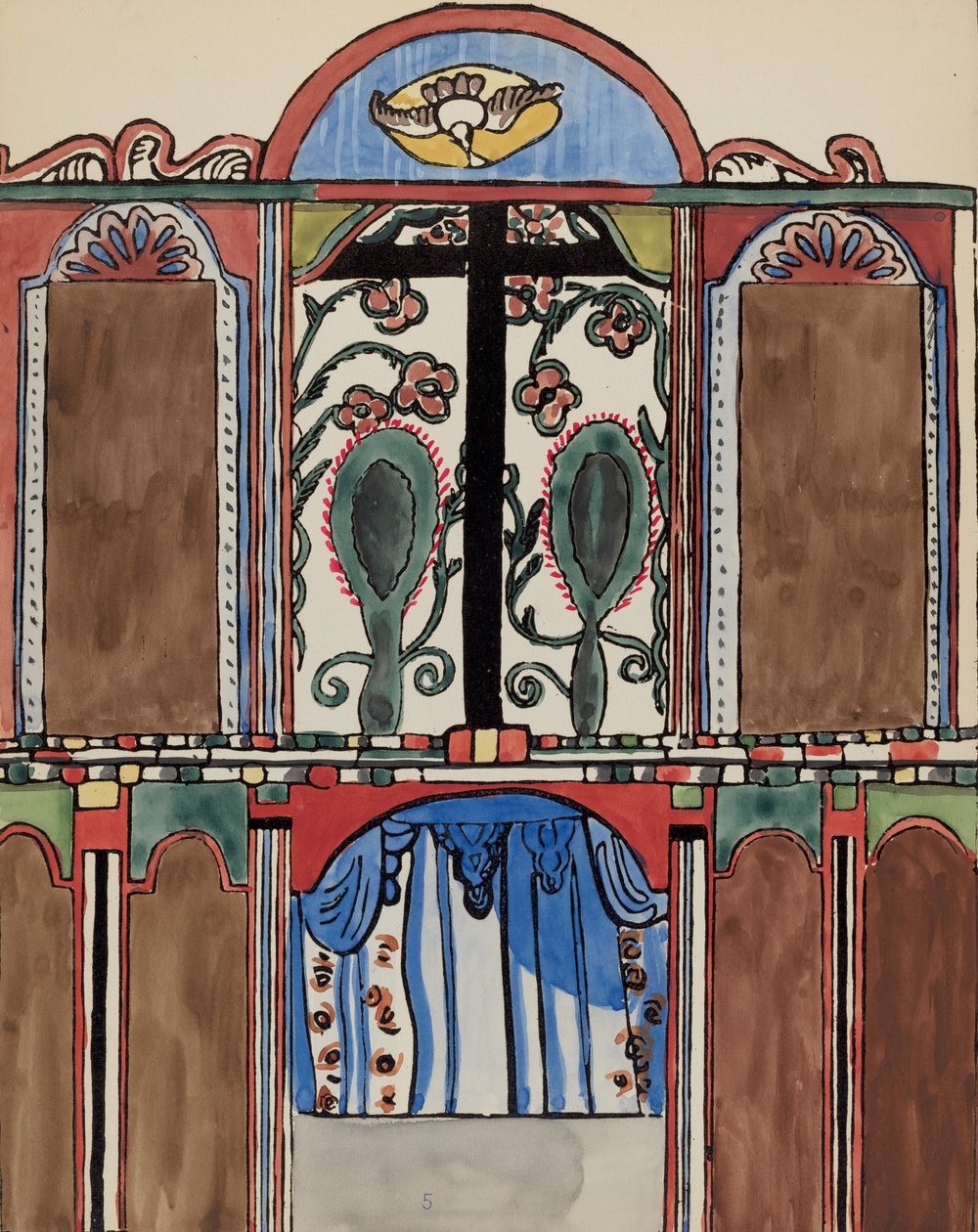 Placa 5: Retablo Mayor, Santa Cruz: Del Portafolio "Diseños Coloniales Españoles de Nuevo México" de American 20th Century