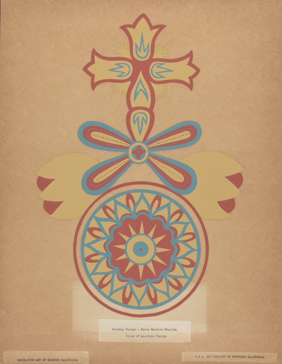 Diseño de la puerta de la Misión de Santa Bárbara del portafolio "Arte decorativo de la California española" de American 20th Century