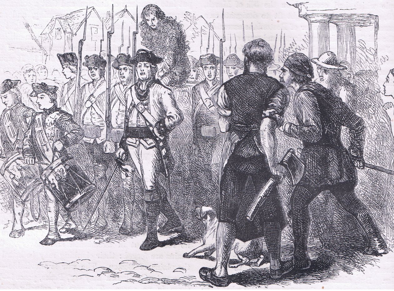 Un campesino embreado y emplumado, ilustración de la Historia de los Estados Unidos de Cassell de American English school