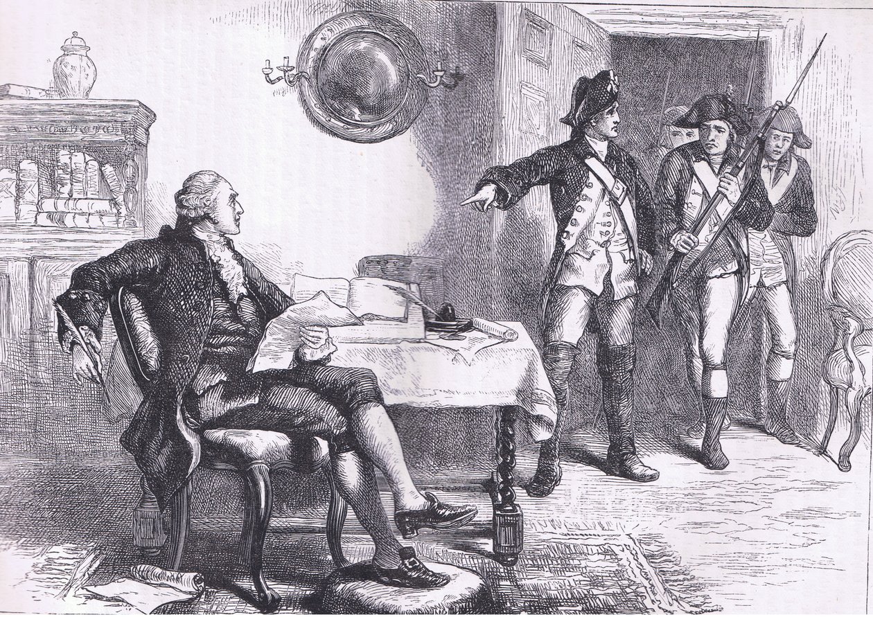 Arresto de William Franklin, ilustración de la Historia de los Estados Unidos de Cassell publicada por Cassell, Petter & Galpin, c.1900 (litografía) de American English school
