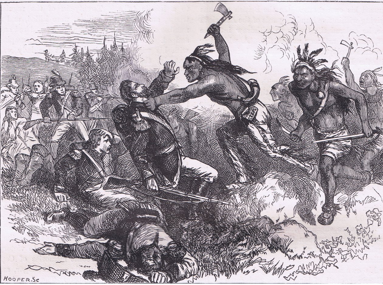 Ataque de los indios en Fort Dearborn, ilustración de la Historia de los Estados Unidos de Cassell publicada por Cassell, Petter & Galpin, c.1900 de American English school
