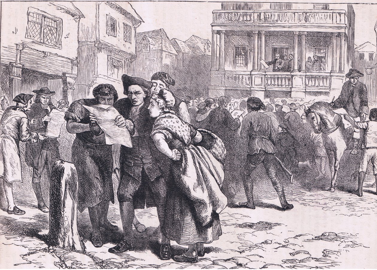 Bostonians leyendo el Acta del Sello, ilustración de la Historia de los Estados Unidos de Cassell publicada por Cassell, Petter & Galpin, c.1900 (litografía) de American English school