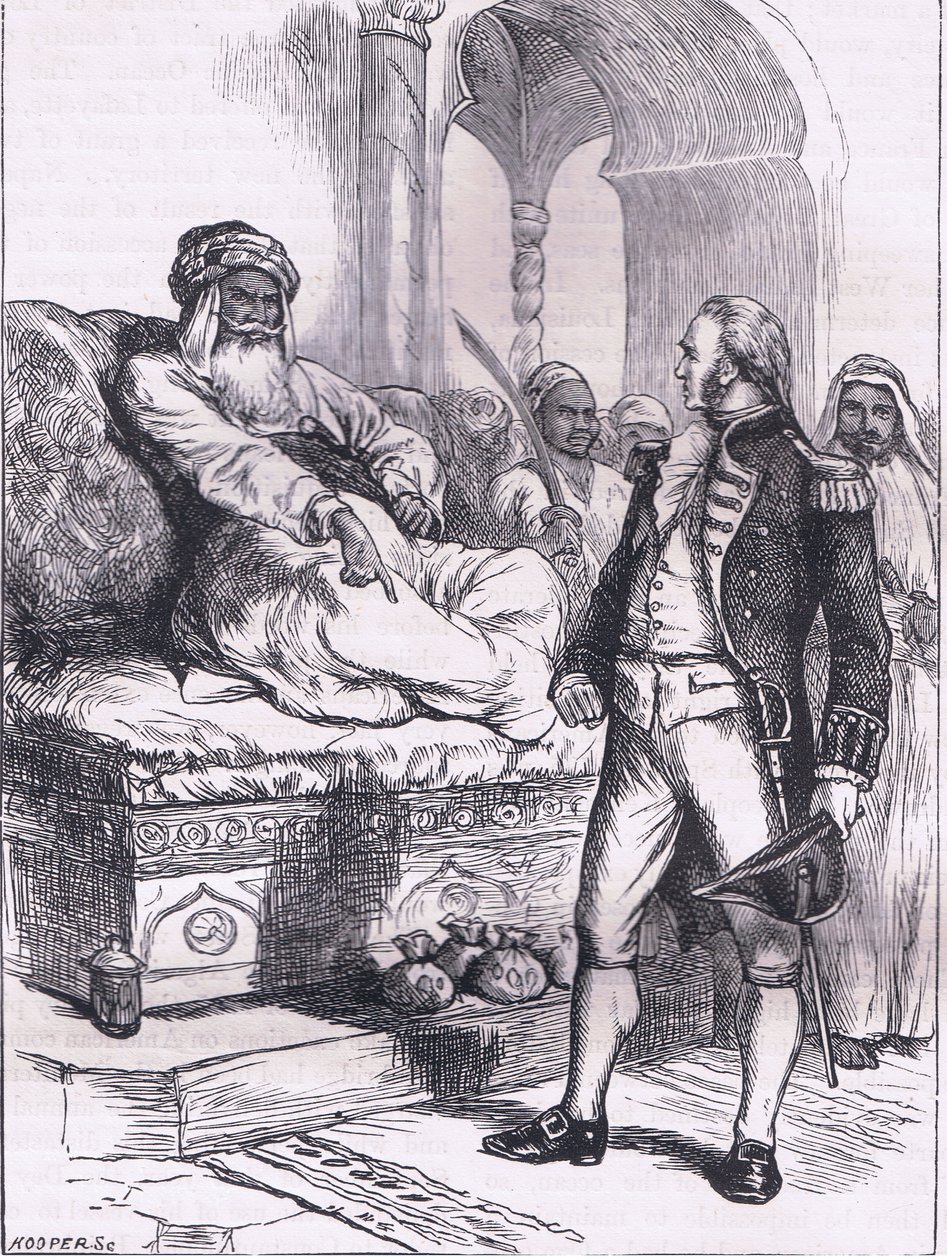 Capitán Bainbridge y el Dey de Argel, ilustración de la Historia de los Estados Unidos de Cassell de American English school