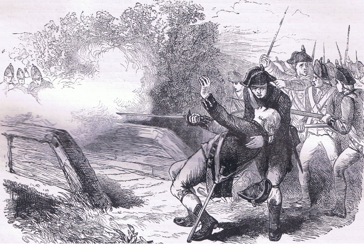 Muerte de Isaac Davis, ilustración de la Historia de los Estados Unidos de Cassell publicada por Cassell, Petter & Galpin, c.1900 (litografía) de American English school