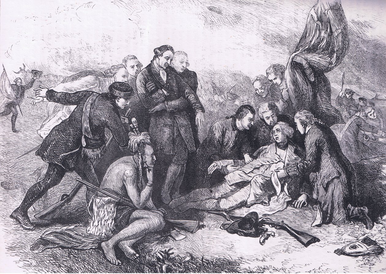 Muerte de Wolfe, ilustración de la Historia de los Estados Unidos de Cassell publicada por Cassell, Petter & Galpin, c.1900 (litografía) de American English school