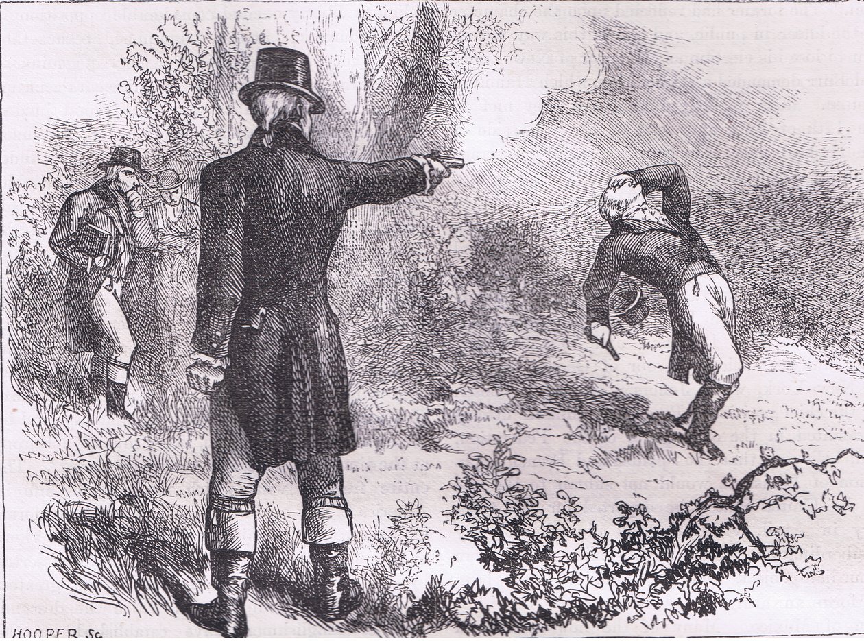 Duelo entre Burr y Hamilton, ilustración de la Historia de los Estados Unidos de Cassell publicada por Cassell, Petter & Galpin, c.1900 de American English school