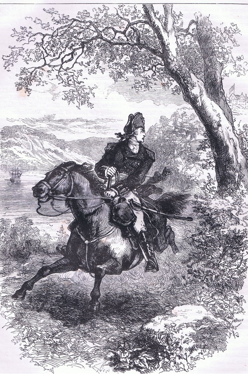 Escape de Benedict Arnold, ilustración de la Historia de los Estados Unidos de Cassell publicada por Cassell, Petter & Galpin, c.1900 de American English school