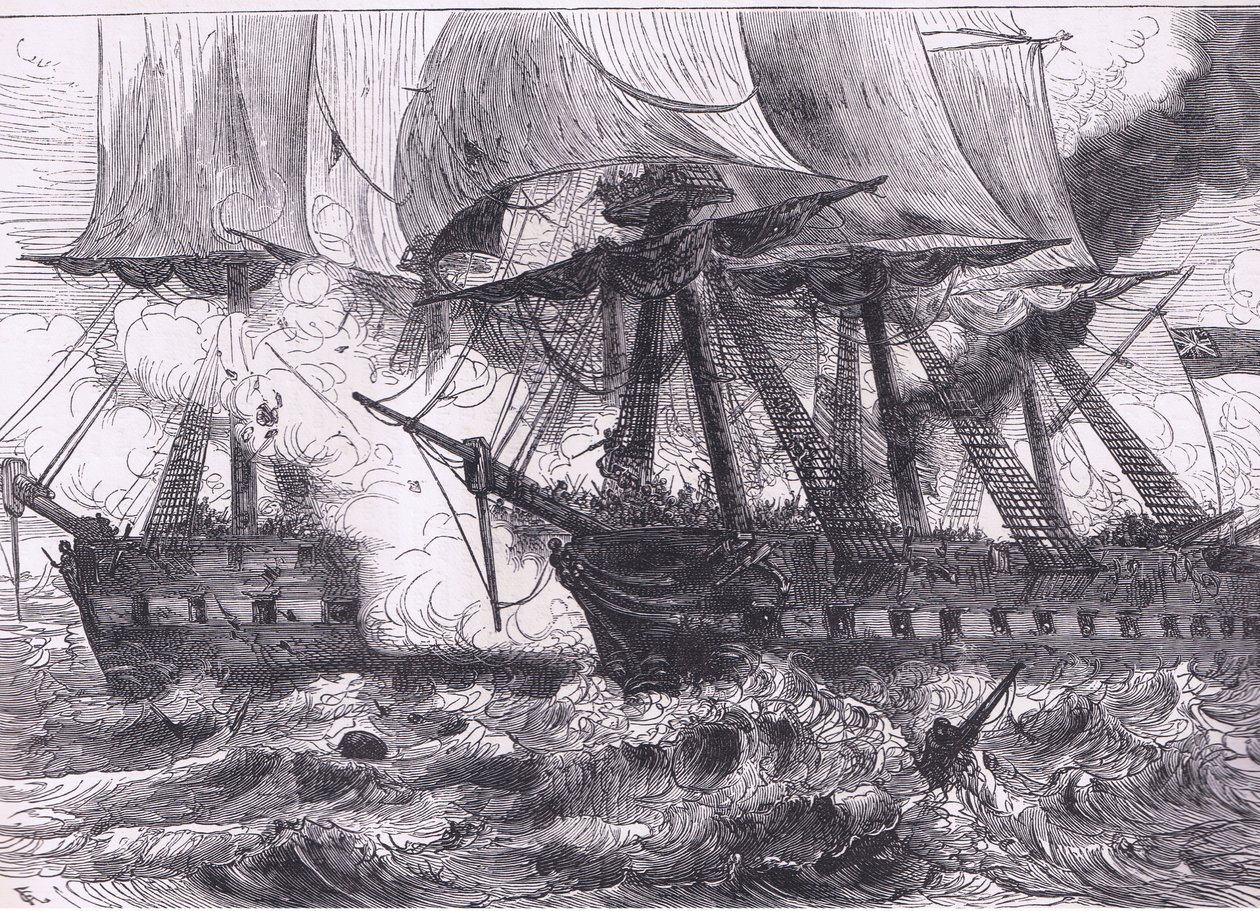 Lucha entre el Chesapeake y el Shannon, ilustración de la Historia de los Estados Unidos de Cassell de American English school