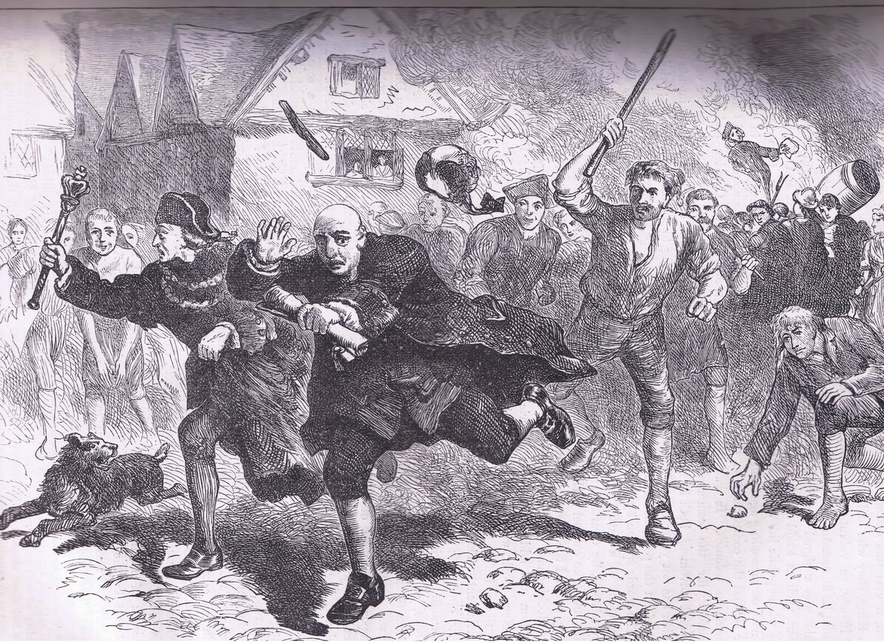 Huida de Hutchinson antes de los alborotadores 1766, ilustración de la Historia de los Estados Unidos de Cassell publicada por Cassell, Petter & Galpin, c.1900 de American English school
