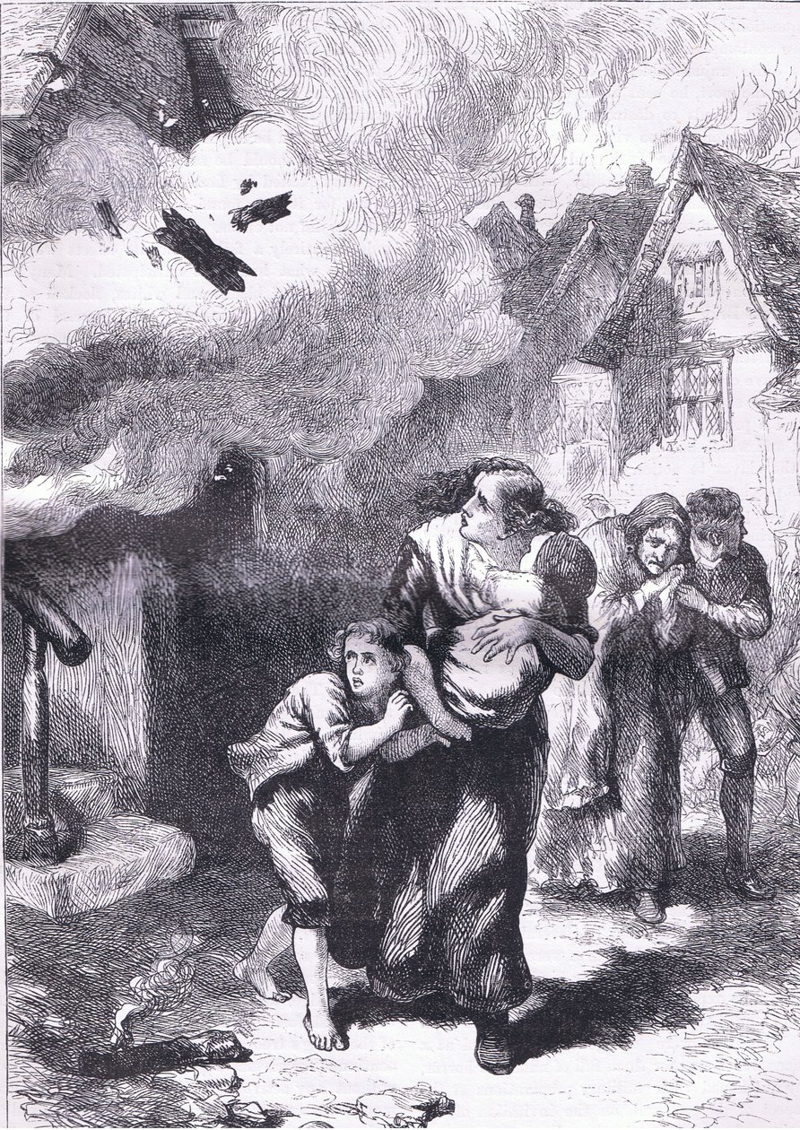 Incidente en la quema de Norfolk, ilustración de la Historia de los Estados Unidos de Cassell publicada por Cassell, Petter & Galpin, c.1900 (litografía) de American English school
