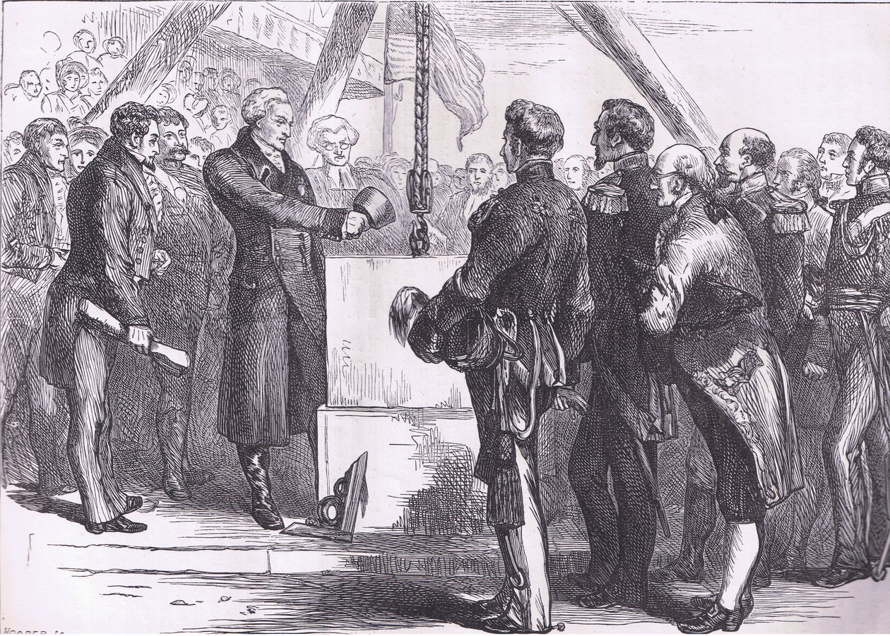 Lafayette colocando la primera piedra del Monumento de Bunker Hill, ilustración de la Historia de los Estados Unidos de Cassell de American English school