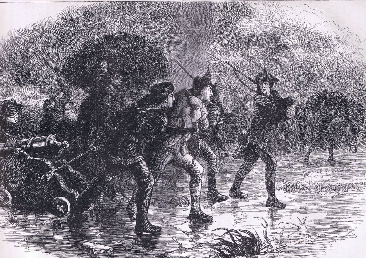 Maniobras nocturnas de los estadounidenses en Boston, ilustración de la Historia de los Estados Unidos de Cassell publicada por Cassell, Petter & Galpin, c.1900 (litografía) de American English school