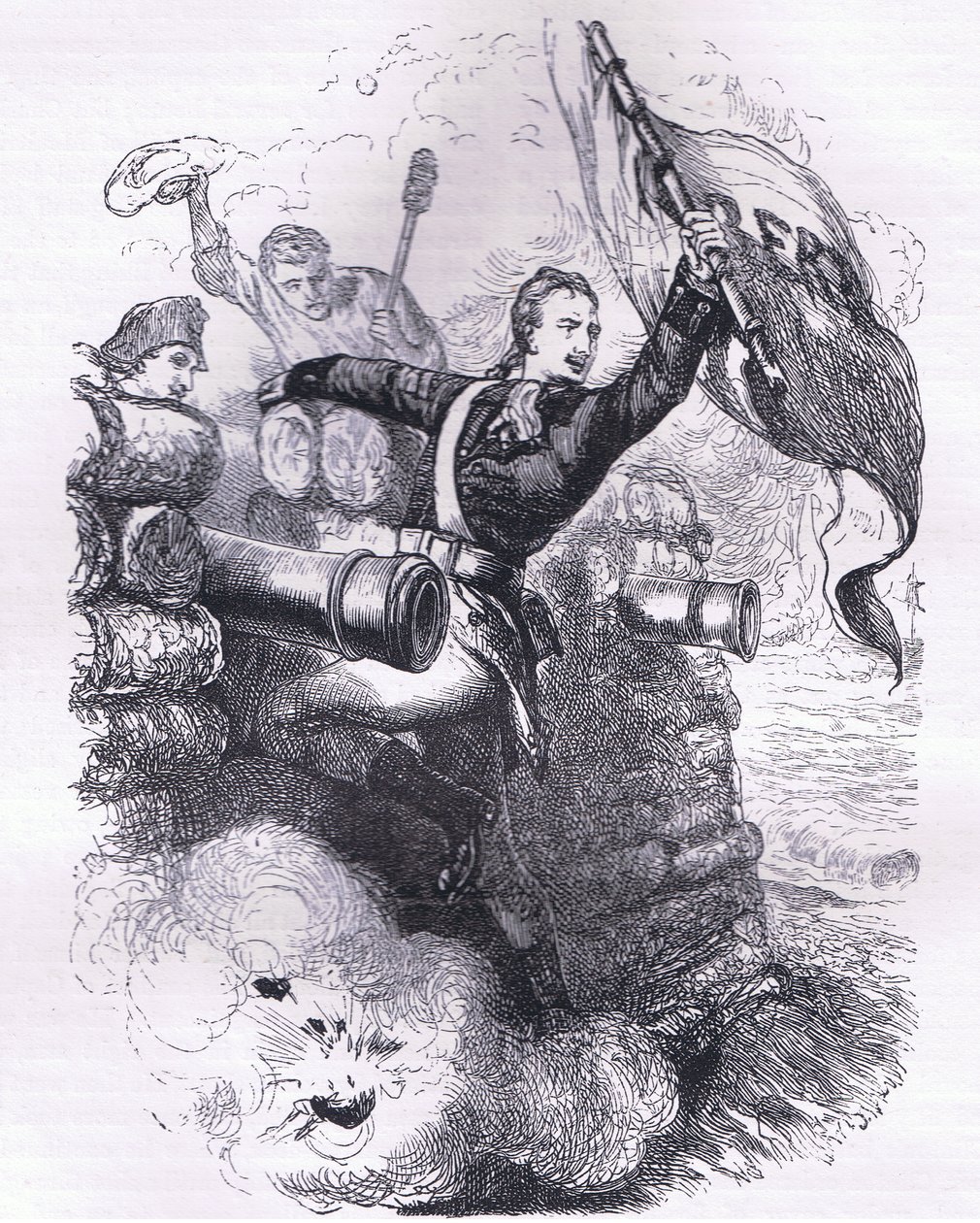 El sargento Jasper recupera la bandera, ilustración de la Historia de los Estados Unidos de Cassell publicada por Cassell, Petter & Galpin, c.1900 de American English school