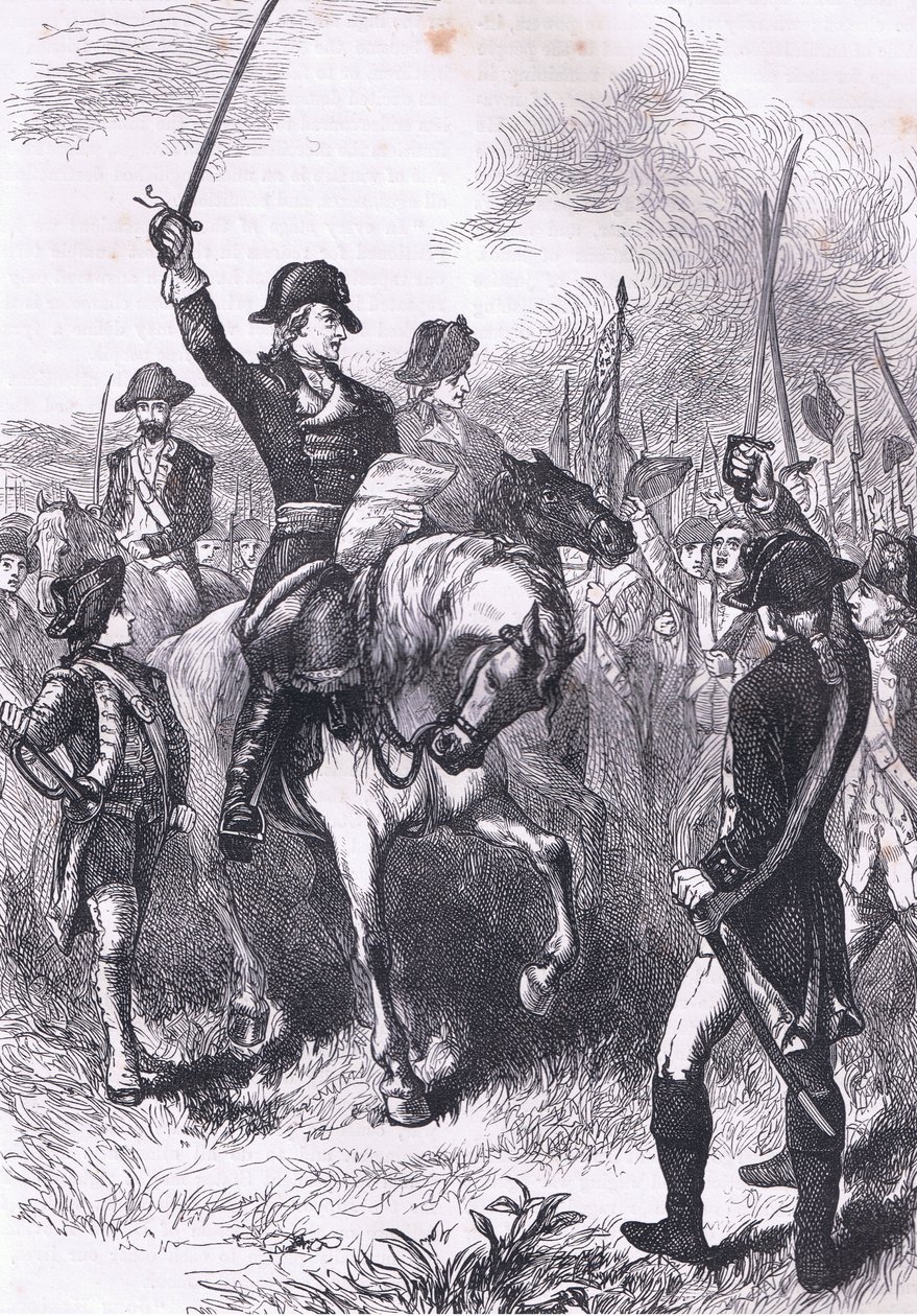 La lectura de la Declaración de Independencia al ejército, ilustración de la Historia de los Estados Unidos de Cassell, publicada por Cassell, Petter & Galpin, c.1900 de American English school