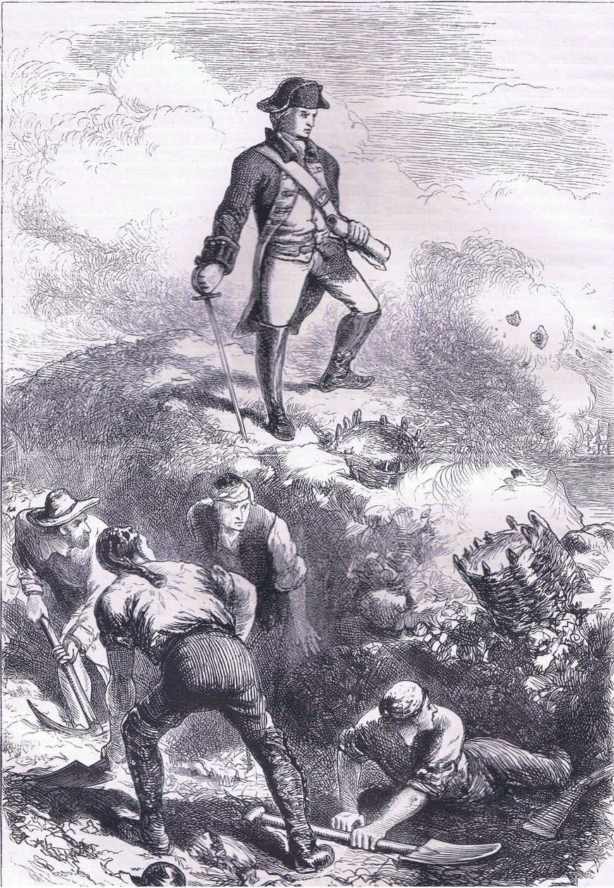 La defensa de la Casa de Breed: Prescott en el reducto, ilustración de la Historia de los Estados Unidos de Cassell, publicada por Cassell, Petter & Galpin, c.1900 de American English school